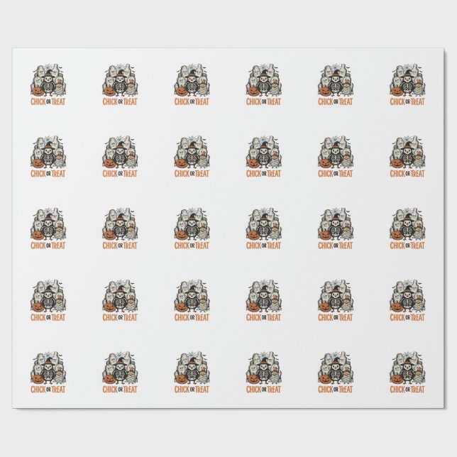 Rolig Chick eller Treat Halloween Kyckling Grafisk Presentpapper (Platt)