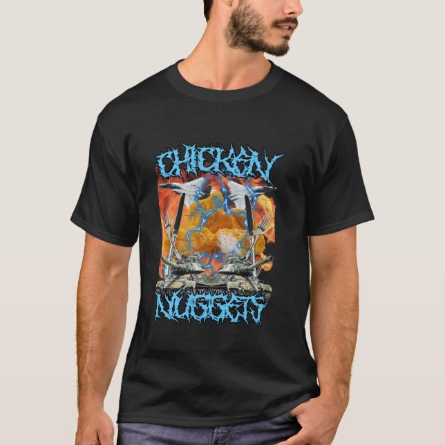 Rolig Chicken Nugget Bootleg Hardcore Flames Meme T Shirt (Framsida)