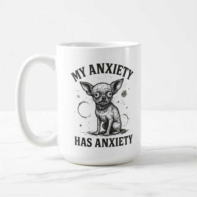 Rolig Chihuahua Ångest Tröja – Distressed Nervös Kaffemugg (Vänster)