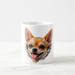 Rolig Chihuahua-ansikte 3D-design – Sött hund-meme Kaffemugg