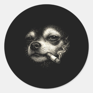 Rolig chihuahua-ansikte meme med hund som röker ci runt klistermärke