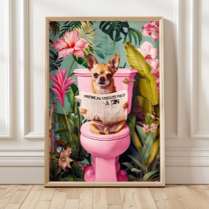 Rolig Chihuahua Hund Badrumstryck, Hund i Toalette Poster