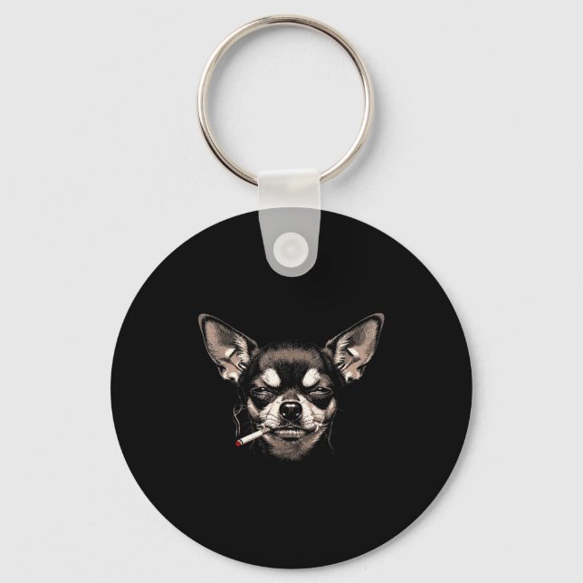 Rolig Chihuahua-meme Hund Röker Cigaretter Män Kvi Nyckelring (Framsida)