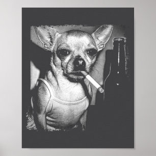 Rolig Chihuahua-meme med hund som röker cigarett v Poster