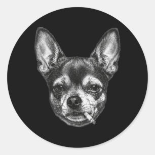 Rolig Chihuahua-meme med hund som röker cigarett V Runt Klistermärke