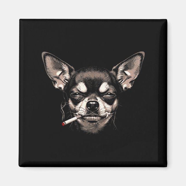 Rolig Chihuahua-meme om hund som röker cigarett fö Magnet (Framsidan)