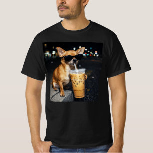 Rolig Chihuahua som dricker iskaffe Älskare humor T Shirt