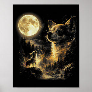 Rolig chihuahua som ylar mot månen parodi episk gö poster