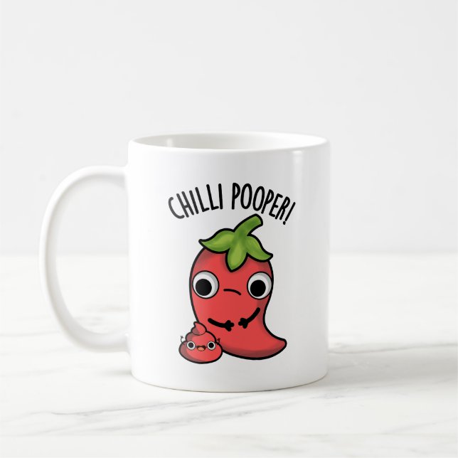 Rolig Chili Pooper Peppar Puns Kaffemugg (Vänster)