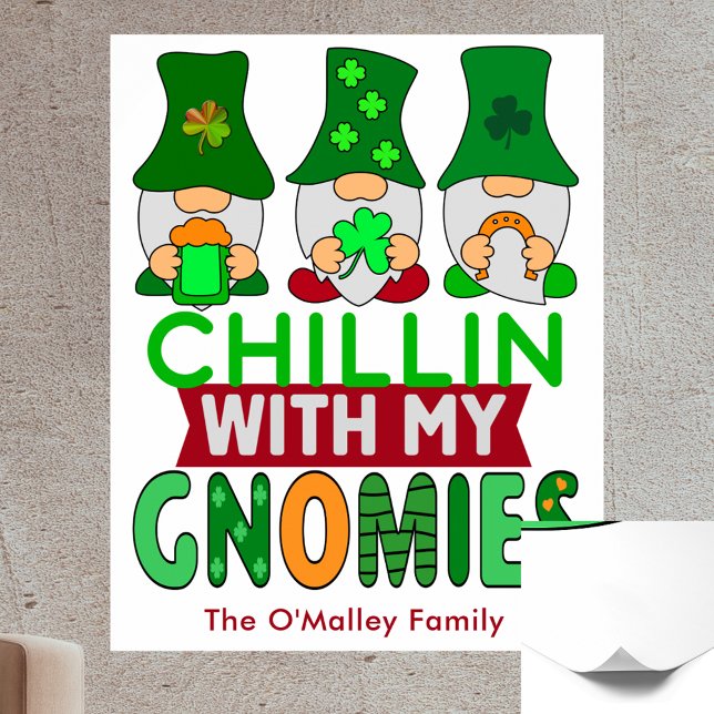 Rolig Chillin med mina Gnomies St Patricks Day Poster (Funny Chillin with My Gnomies St Patricks Day Poster)