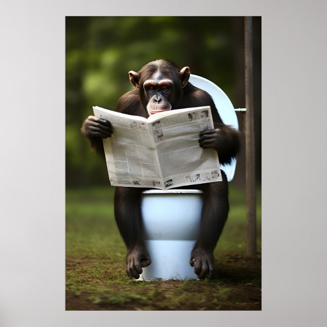 Rolig Chimpans Badrumstryck Ape Läsande Poster (Framsidan)