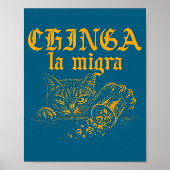 Rolig Chinga La Migra Retro Katt Poster (Framsidan)