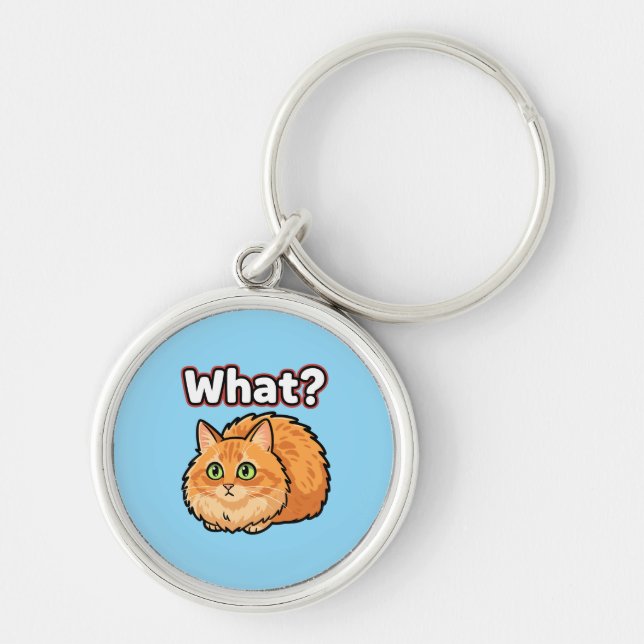Rolig Chockad Gul Kat Vad? Meme Metall Nyckelring (Framsidan)