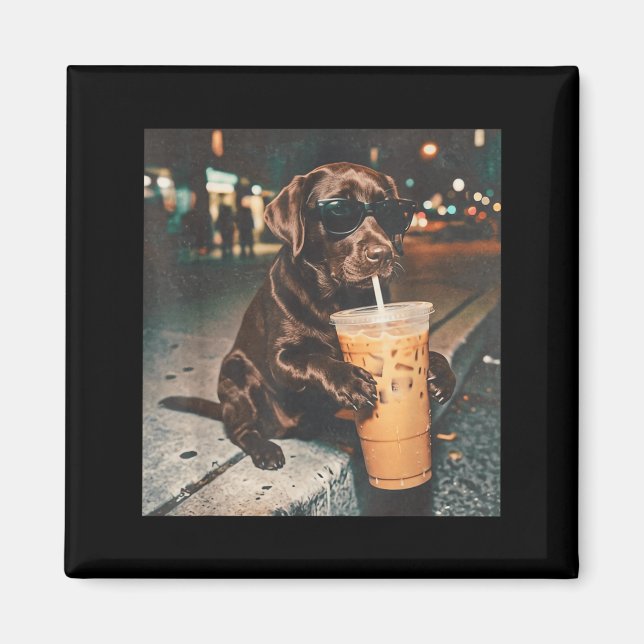 Rolig Choklad Labb Dricker Iced Coffee Älskare Magnet (Framsidan)