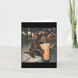 Rolig Choklad Labradors Dricker Iced Coffee Älskar Kort