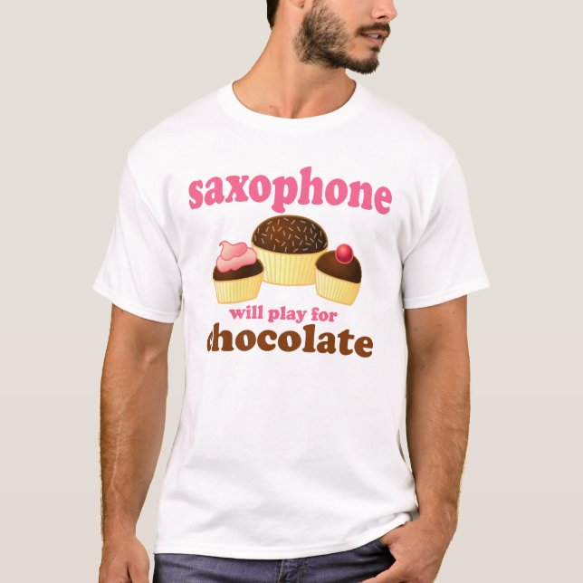 Rolig chokladsaxofon tee shirt (Framsida)