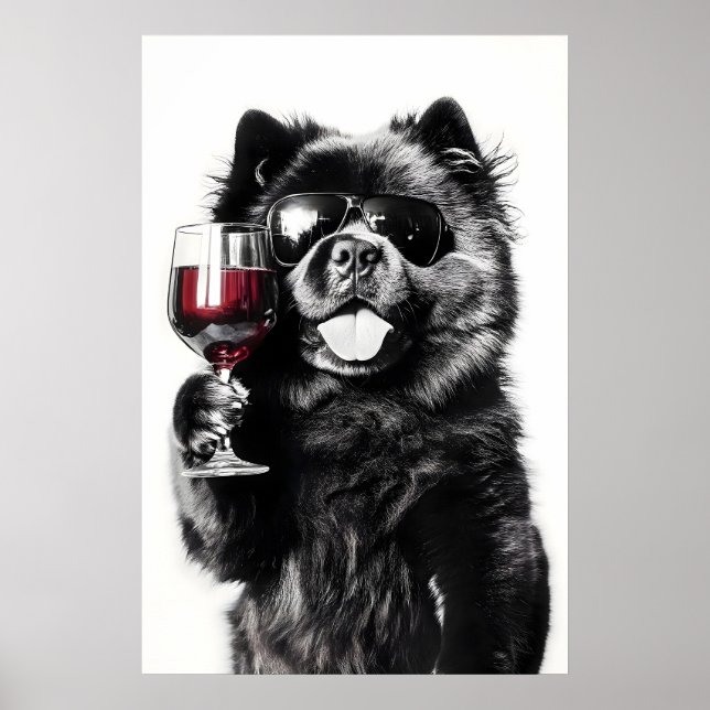 Rolig Chow Chow Hund Vin Konsttryck Solglasögon Poster (Framsidan)