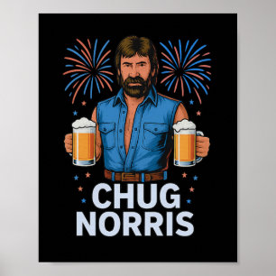 Rolig Chug Norris Öl Tröja Usa 4 juli Dryck Poster