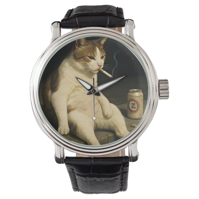 Rolig Cigarette Kitten Rökande Katt Gen Z Meme Armbandsur (Framsida)