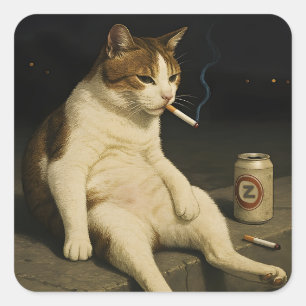 Rolig Cigarette Kitten Rökande Katt Gen Z Meme Fyrkantigt Klistermärke