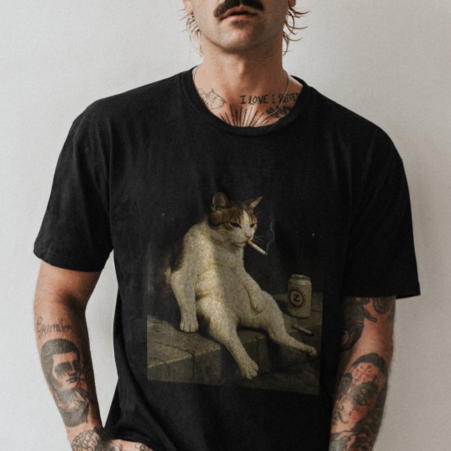 Rolig Cigarette Kitten Rökande Katt Gen Z Meme T Shirt (Skapare uppladdad)
