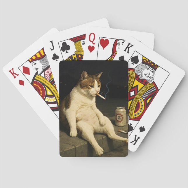 Rolig Cigarettrullande Katt Gen Z-Meme Casinokort (Baksidan)