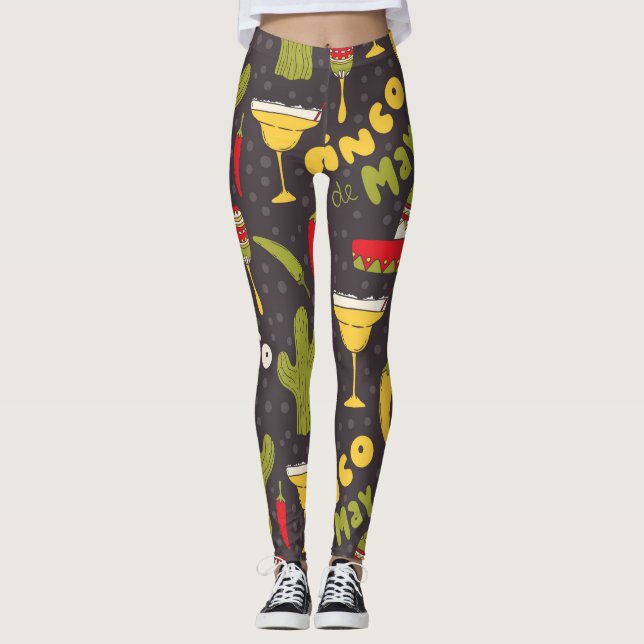 Rolig Cinco de Mayo för majfödelsedagdamasker maj Leggings (Framsida)