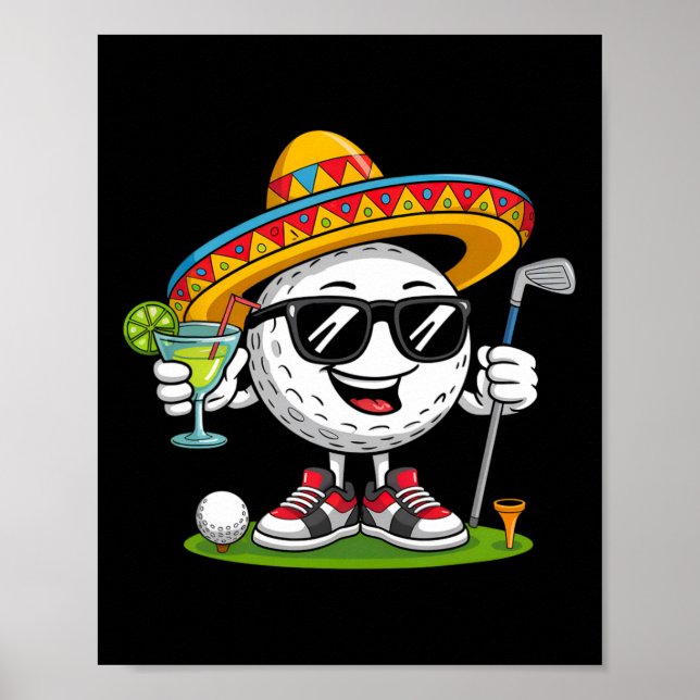 Rolig Cinco De Mayo Golfboll Med Sombrero Margar Poster (Framsidan)