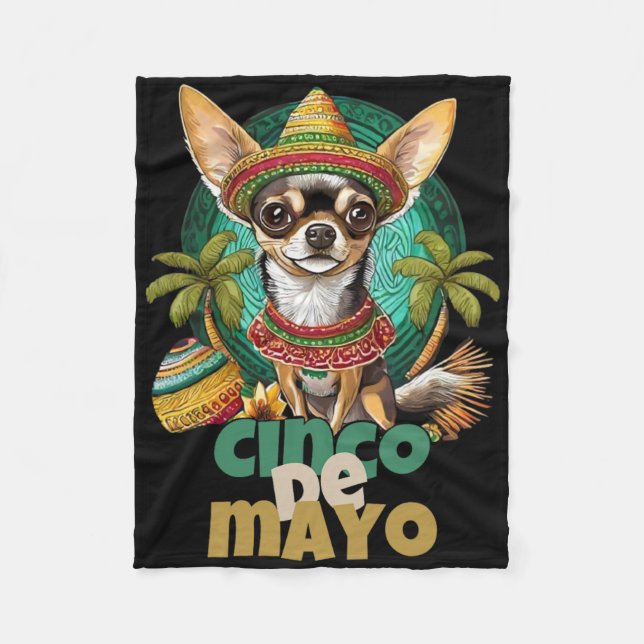 Rolig Cinco De Mayo Hund Design Söt Chihuahua Mexi Fleecefilt (Framsidan)