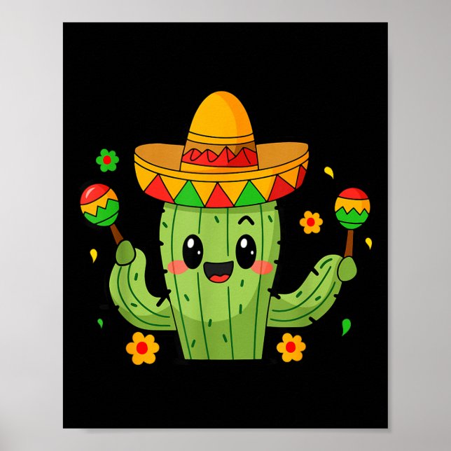 Rolig Cinco De Mayo Kaktus Sombrero Fiesta  Poster (Framsidan)