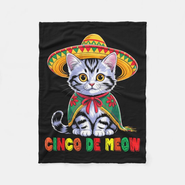 Rolig Cinco De Mayo Mexikansk Katt med Sombrero Mä Fleecefilt (Framsidan)