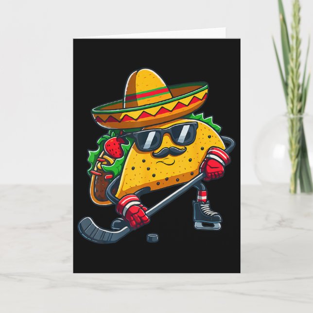 Rolig Cinco De Mayo Taco Ishockeyspelare Män Kvinn Kort (Framsida)