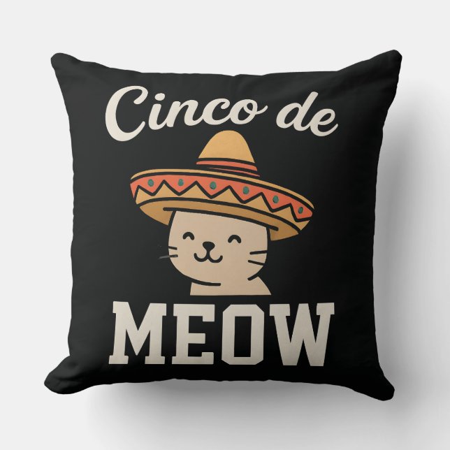 Rolig Cinco de Meow Katt Fest Design - Söt Meow Kudde (Framsida)