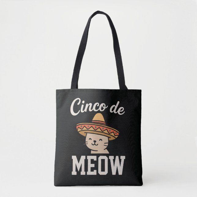 Rolig Cinco de Meow Katt Fest Design - Söt Meow Tygkasse (Framsida)