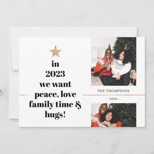 Rolig Citat Familjefoto Minimalistisk Guldglitter  Julkort (Framsida)