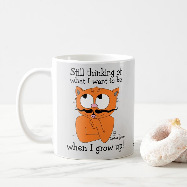 Rolig Citat Tecknad Mustasch Katt Kaffemugg (Med munk)