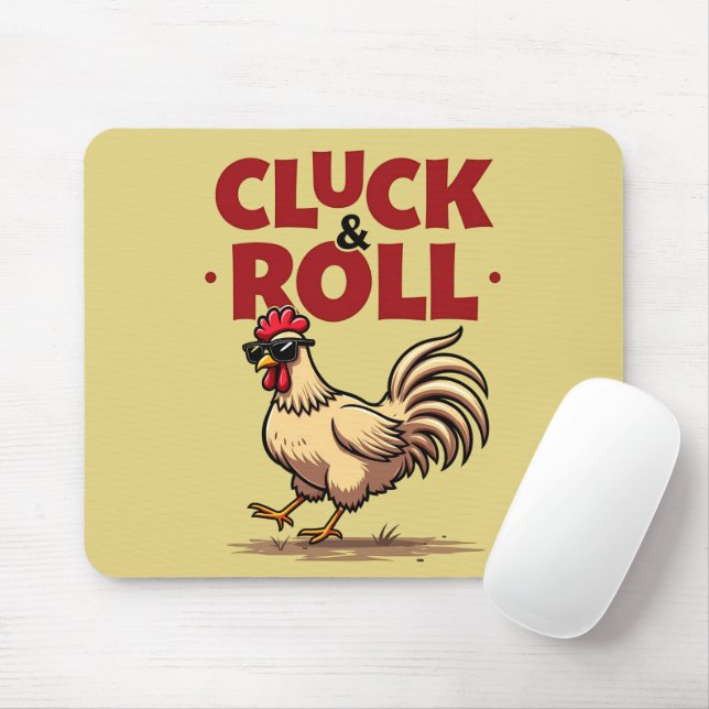Rolig "Cluck & Roll" Cool Rooster Serieteckning De Musmatta (Med mus)