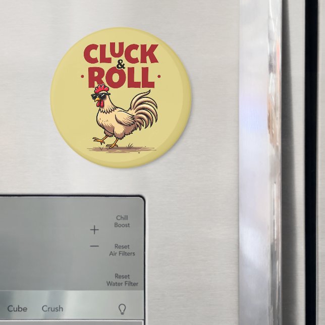 Rolig "Cluck & Roll" Cool Rooster Tecknad Design Magnet (In Situ (Fridge))