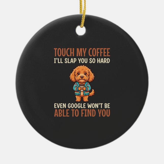 Rolig Cockapoo Kaffeälskare Julgransprydnad Keramik (Framsidan)