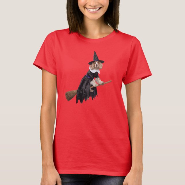 Rolig Cocker Spaniel Häxa T Shirt (Framsida)