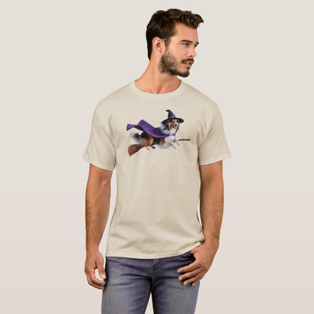 Rolig Collie Häxa T-Shirt (Hel framsida)