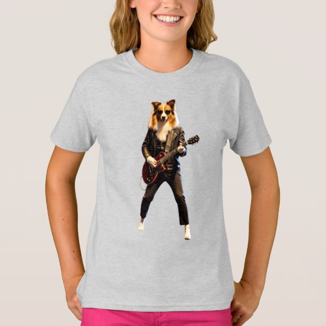 Rolig Collie Rockstjärna Barn T-Shirt (Framsida)