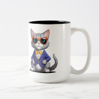 Rolig Cool Cat-mugg | Present till kattälskare Två-Tonad Mugg