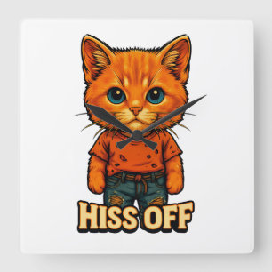 Rolig Cool Cat T-shirt med Citat Fyrkantig Klocka