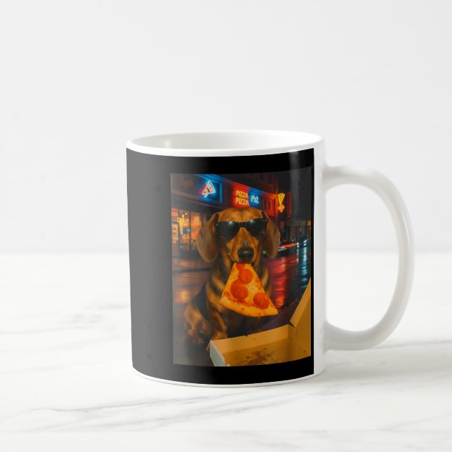 Rolig cool dachshund med pizzabit meme mat kaffemugg (Höger)
