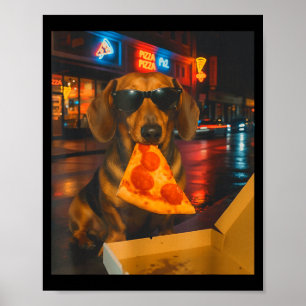 Rolig cool dachshund med pizzaslice meme mat poster