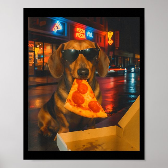 Rolig cool dachshund med pizzaslice meme mat poster (Framsidan)