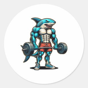 Rolig Cool Hajkropp Vektlyftning Bodybuilder Muske Runt Klistermärke