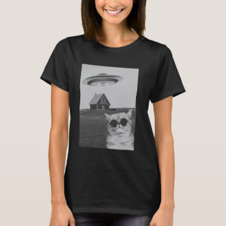 Rolig Cool Katt Med Rymdskepp T Shirt