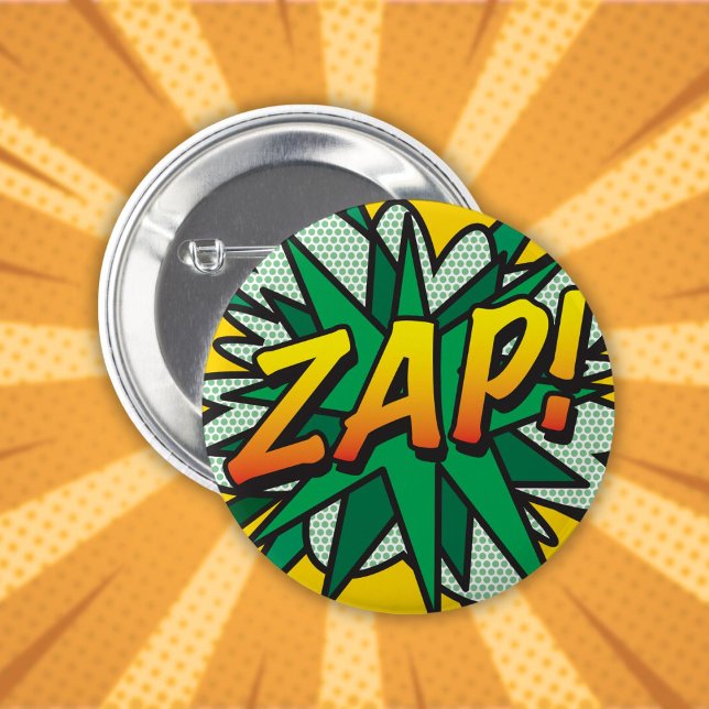 Rolig Cool Serietidning Pop Art ZAP Knapp (Fun Cool Comic Book Pop Art ZAP Button)